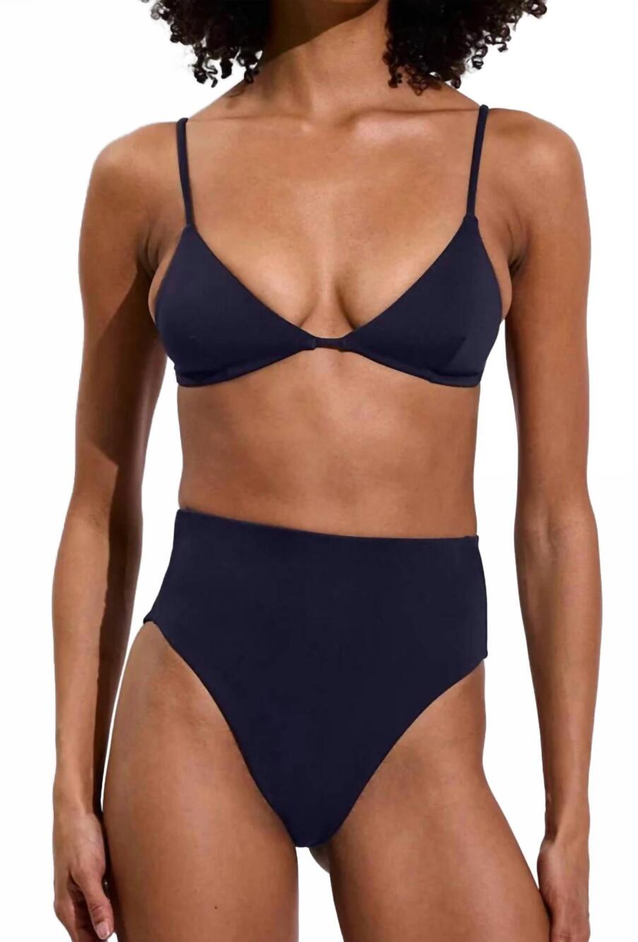 NEW LEFT ON FRIDAY sandy triangle bikini top in navy
